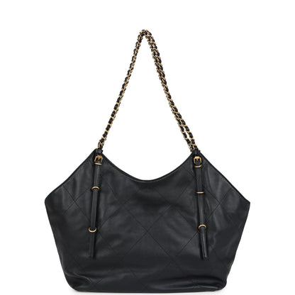 Chanel Small Coco Shopping Bag Black Calfskin Antique Gold Hardware