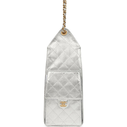 Chanel Medium 25 Hobo Bag Metallic Silver Caviar Antique Gold Hardware