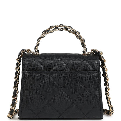 Chanel Nano Clutch with Chain Black Caviar Light Gold Hardware