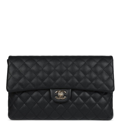 Chanel Classic Flap Clutch Black Caviar Light Gold Hardware