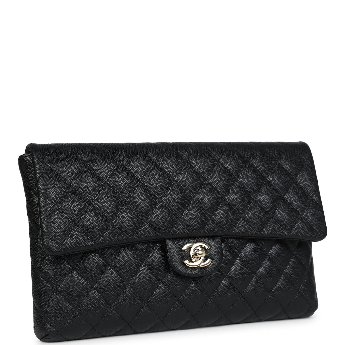 Chanel Classic Flap Clutch Black Caviar Light Gold Hardware