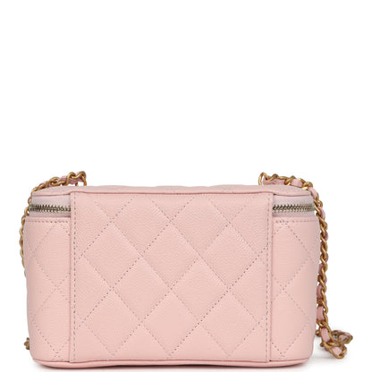 Chanel Small CC Vanity Case Light Pink Caviar Faux Pearls Brushed Gold Hardware