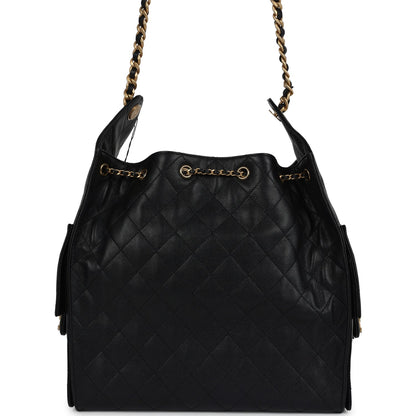 Chanel Medium 25 Hobo Bag Black Caviar Antique Gold Hardware