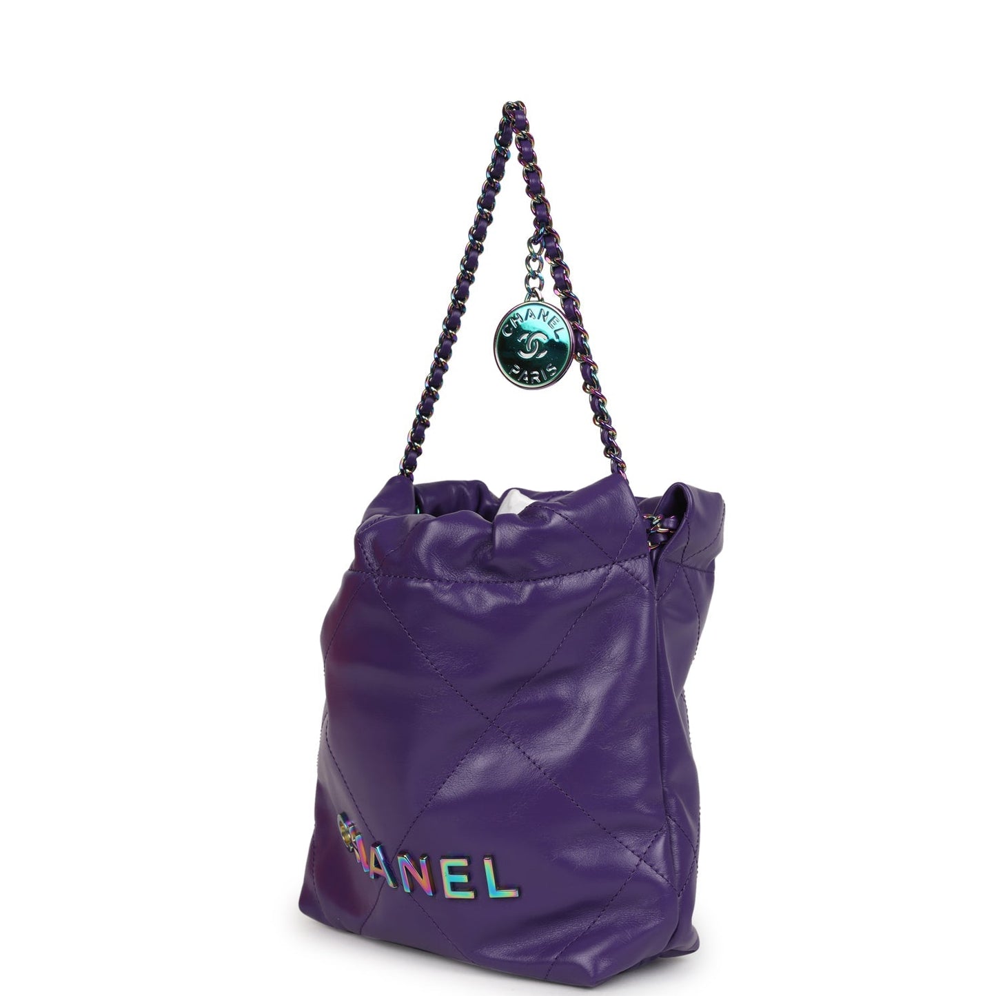 Chanel Mini 22 Bag Dark Purple Lambskin Rainbow Hardware