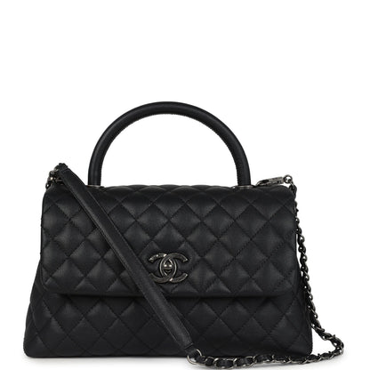 Chanel Medium Coco Top Handle Black Caviar Aged Ruthenium Hardware