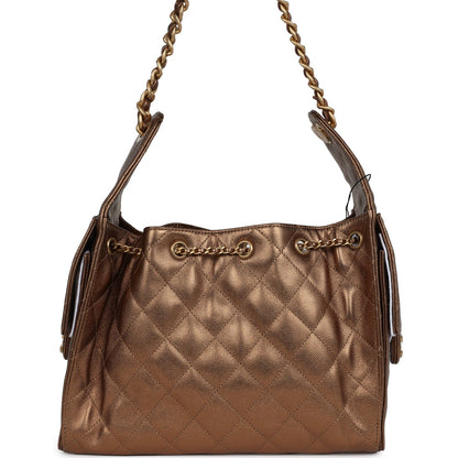 Chanel Small 25 Hobo Bag Metallic Bronze Caviar Antique Gold Hardware