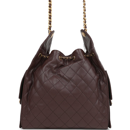 Chanel Medium 25 Hobo Bag Dark Brown Caviar Antique Gold Hardware