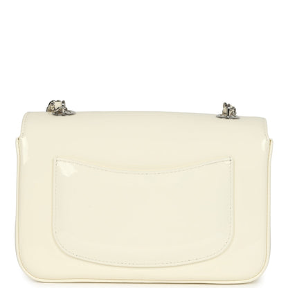 Chanel Mini Camellia Flap Bag Off White Patent Silver Hardware