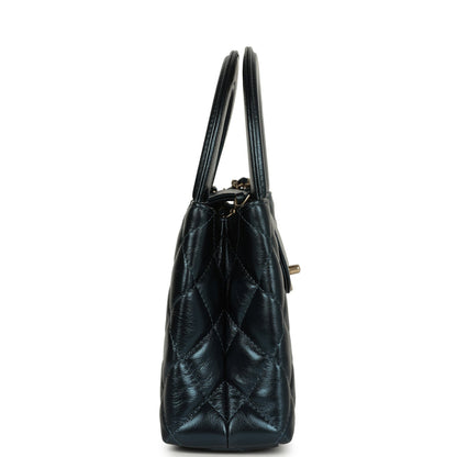 Chanel Small Kelly Shopper Metallic Blue Calfskin Brushed Gold Hardware