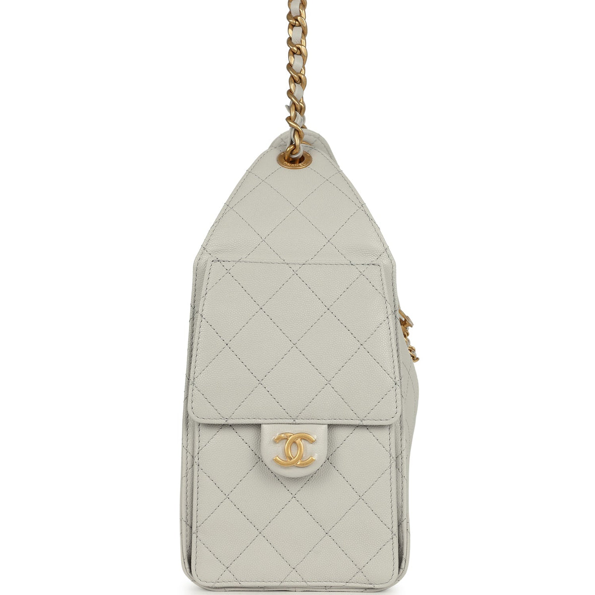 Chanel Small 25 Hobo Bag Light Grey Caviar Antique Gold Hardware