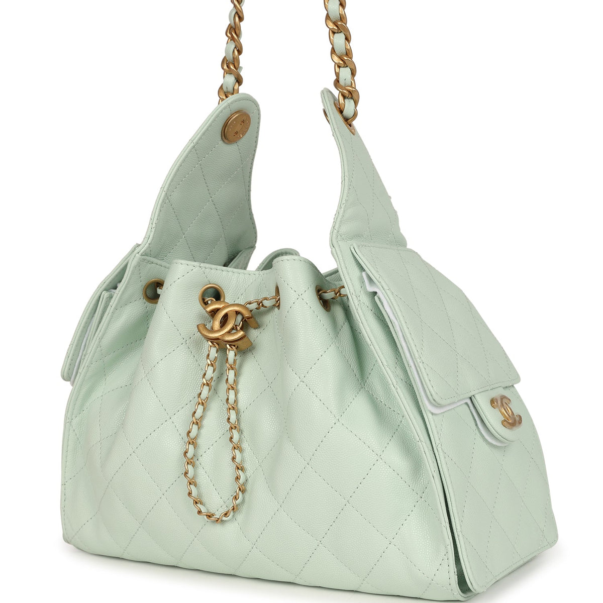 Chanel Small 25 Hobo Bag Light Green Caviar Antique Gold Hardware