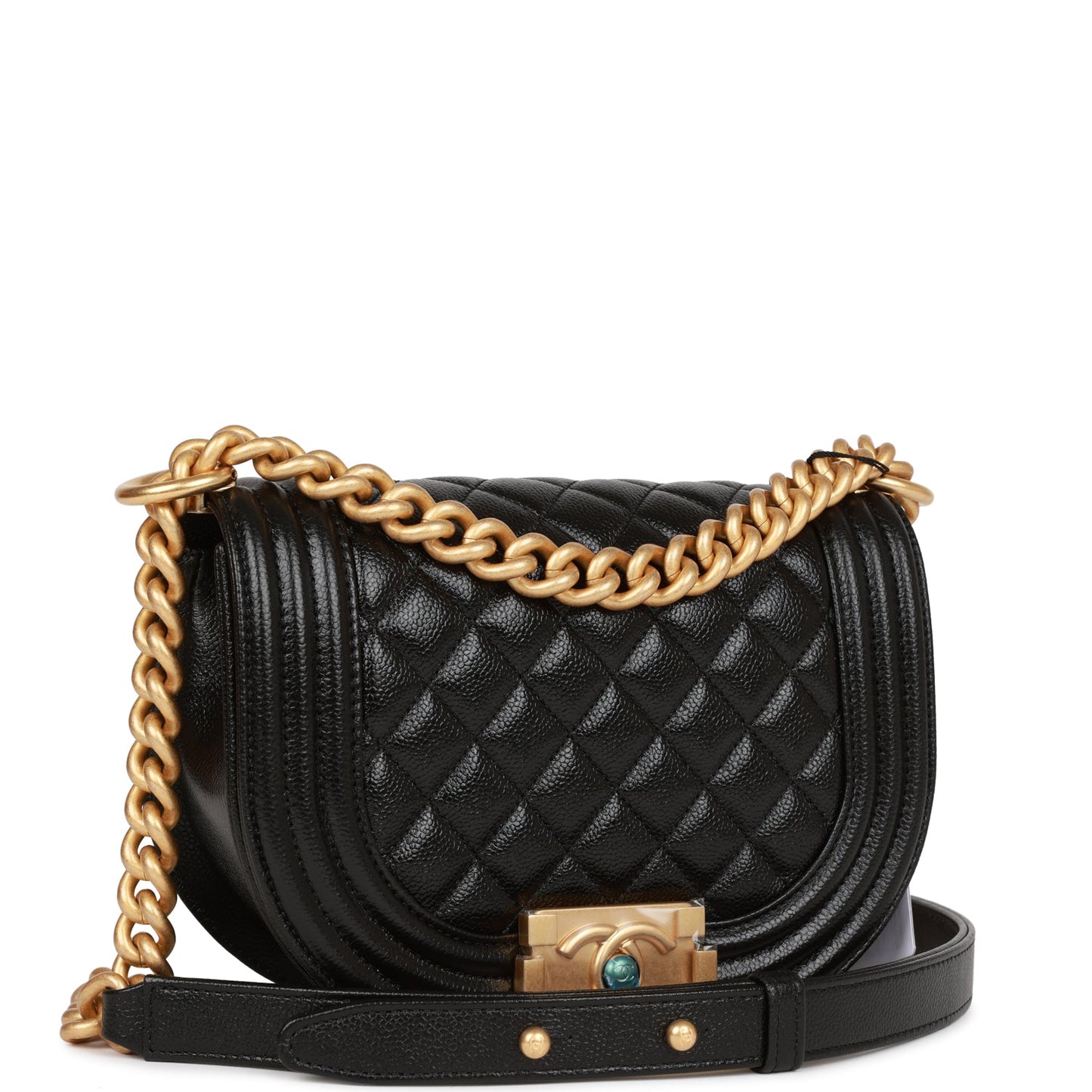 Chanel Small Boy Bag Messenger Black Caviar Antique Gold Hardware