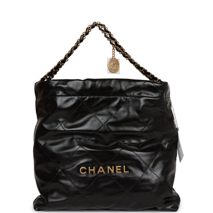 Chanel Medium 22 Bag Black Calfskin Aged Gold Hardware