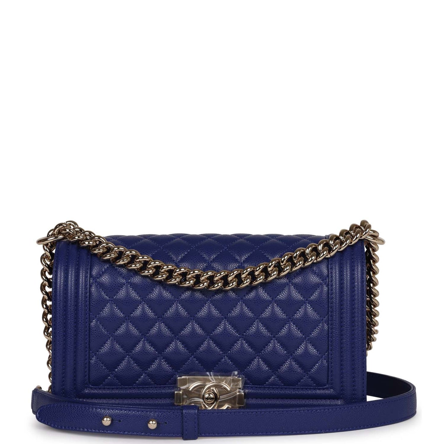 Chanel Medium Boy Bag Blue Caviar Light Gold Hardware