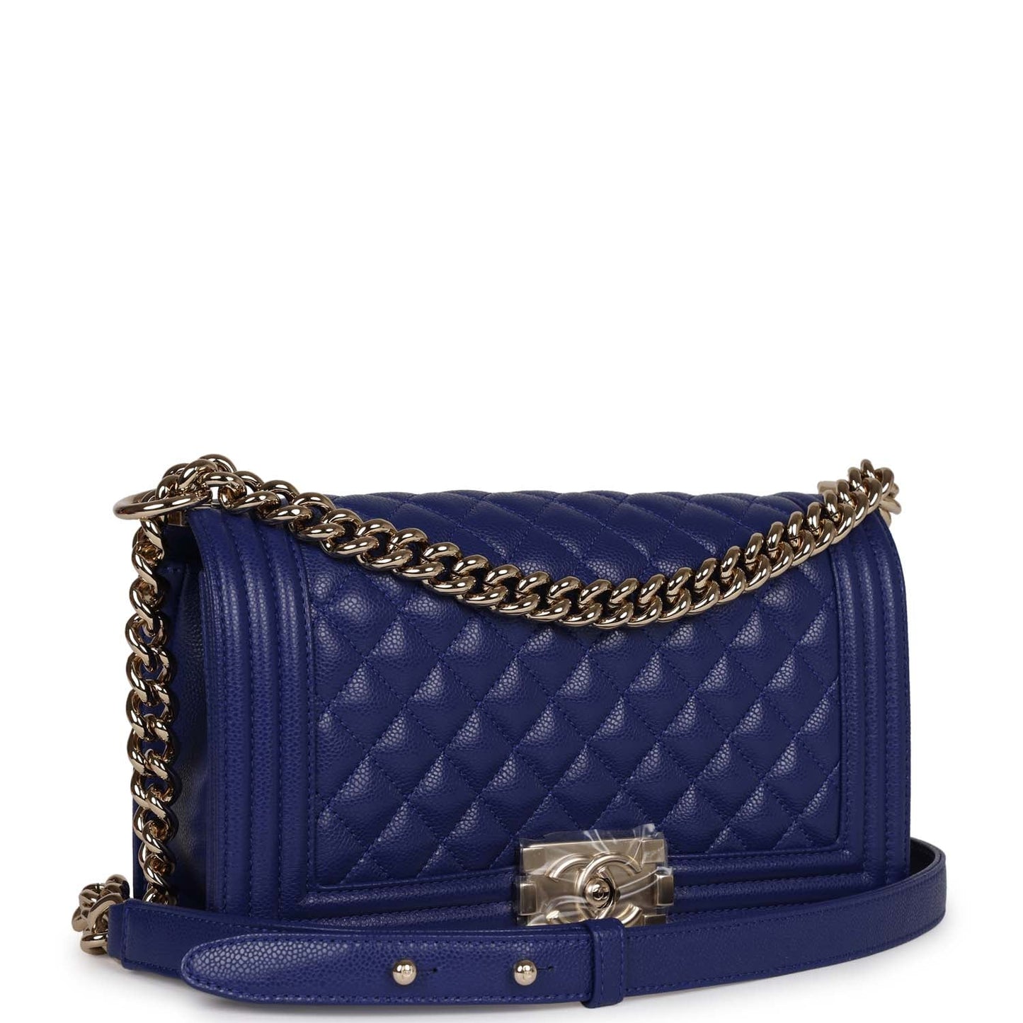 Chanel Medium Boy Bag Blue Caviar Light Gold Hardware