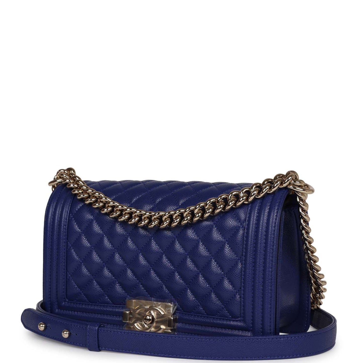 Chanel Medium Boy Bag Blue Caviar Light Gold Hardware