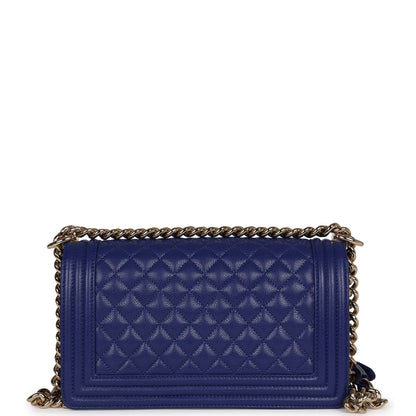 Chanel Medium Boy Bag Blue Caviar Light Gold Hardware