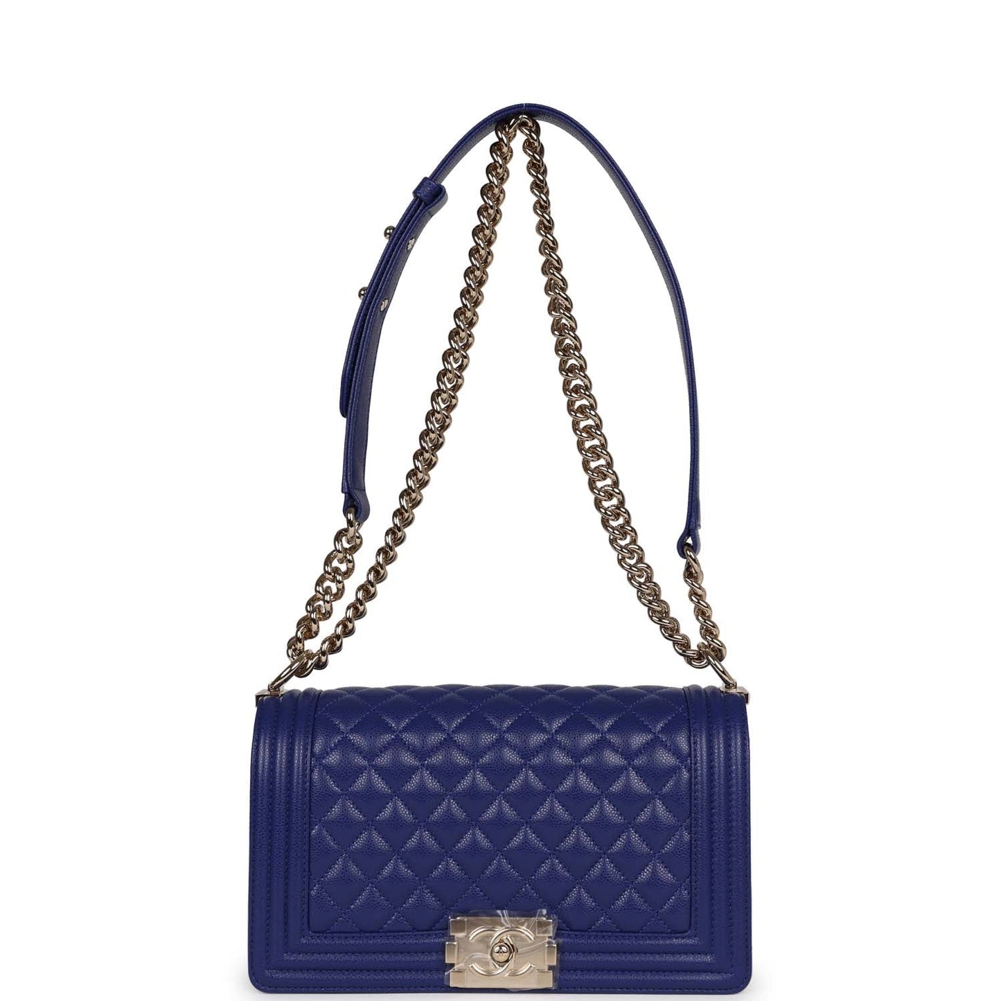 Chanel Medium Boy Bag Blue Caviar Light Gold Hardware