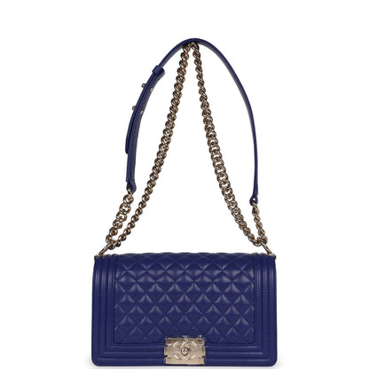 Chanel Medium Boy Bag Blue Caviar Light Gold Hardware