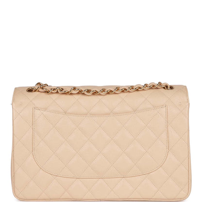 Chanel Jumbo Classic Double Flap Bag Beige Caviar Gold Hardware