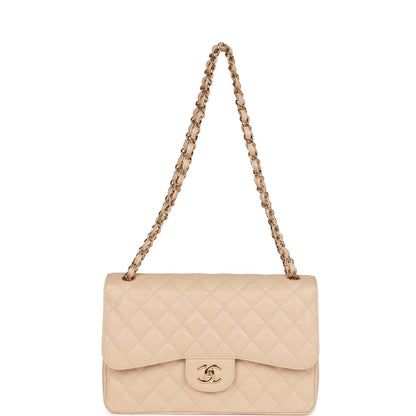 Chanel Jumbo Classic Double Flap Bag Beige Caviar Gold Hardware