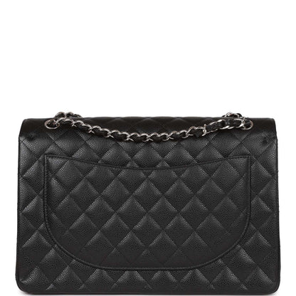 Chanel Maxi Classic Double Flap Bag Black Quilted Caviar Silver Hardware