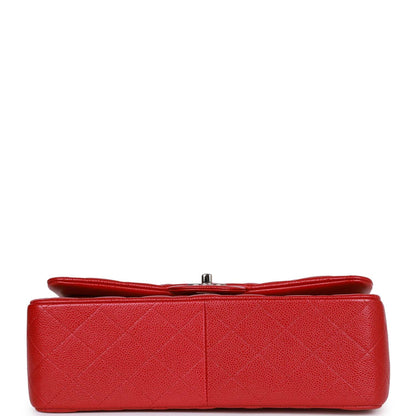 Chanel Jumbo Classic Double Flap Bag Metallic Red Caviar Silver Hardware