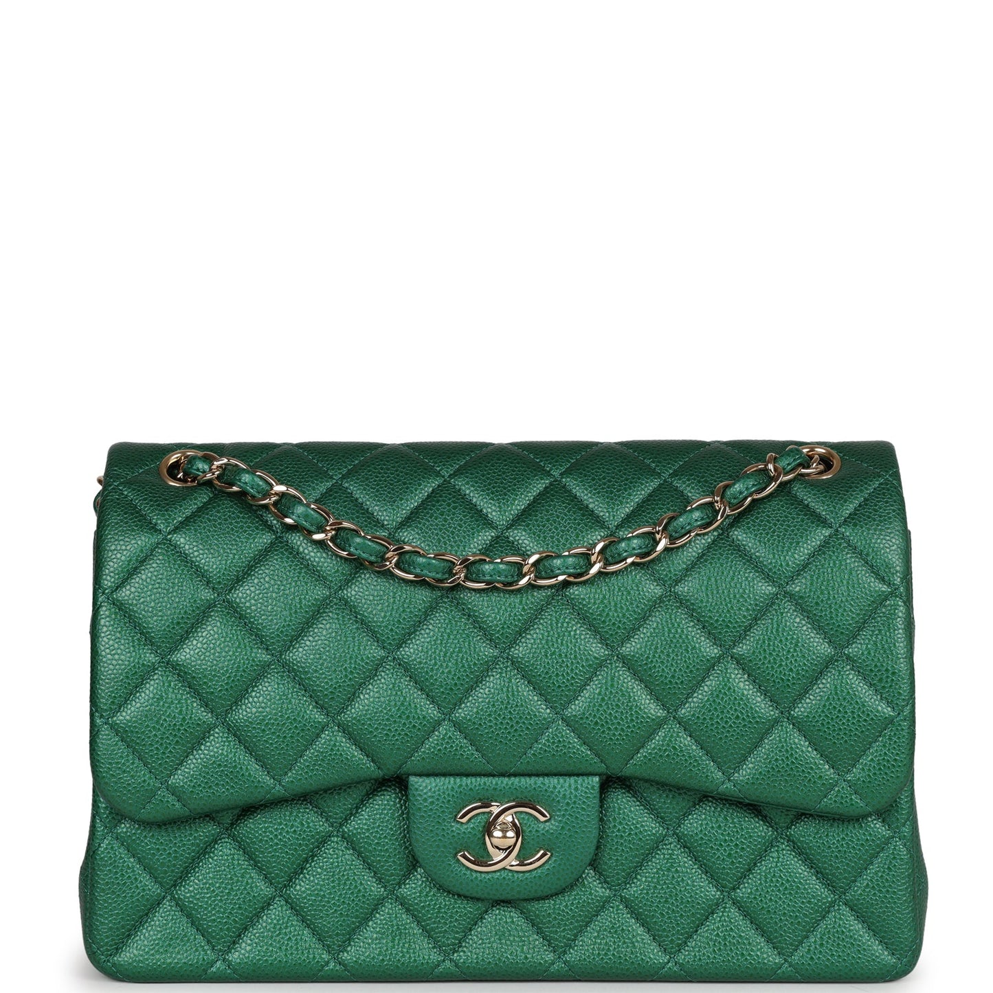Chanel Jumbo Classic Double Flap Bag Emerald Green Caviar Light Gold Hardware