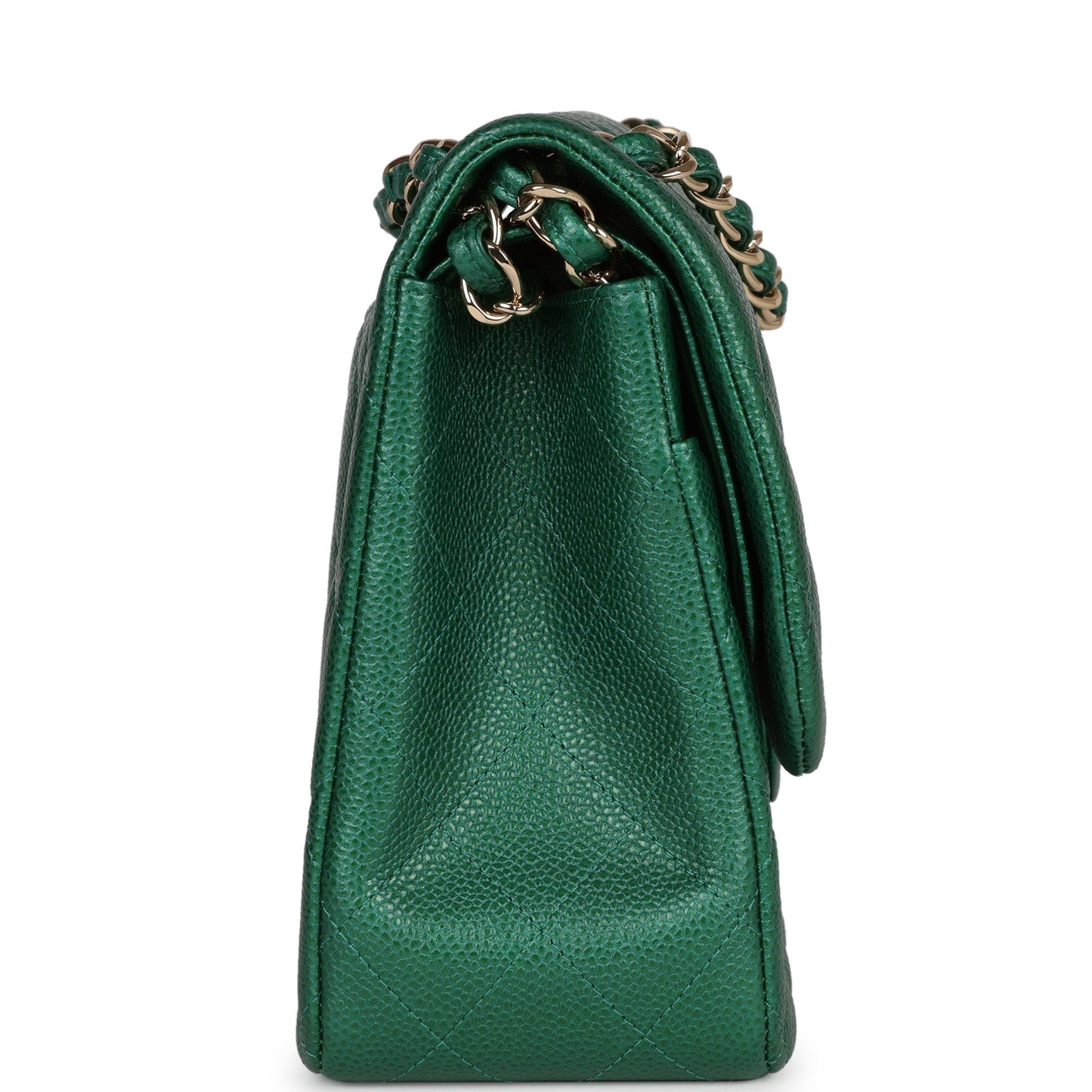 Chanel Jumbo Classic Double Flap Bag Emerald Green Caviar Light Gold Hardware