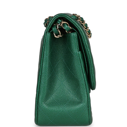 Chanel Jumbo Classic Double Flap Bag Emerald Green Caviar Light Gold Hardware