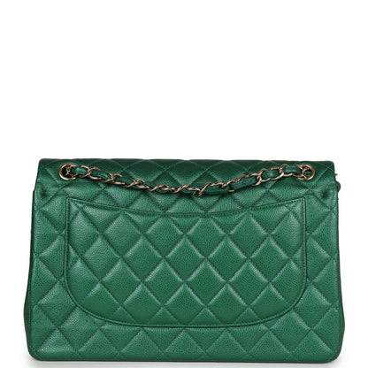 Chanel Jumbo Classic Double Flap Bag Emerald Green Caviar Light Gold Hardware