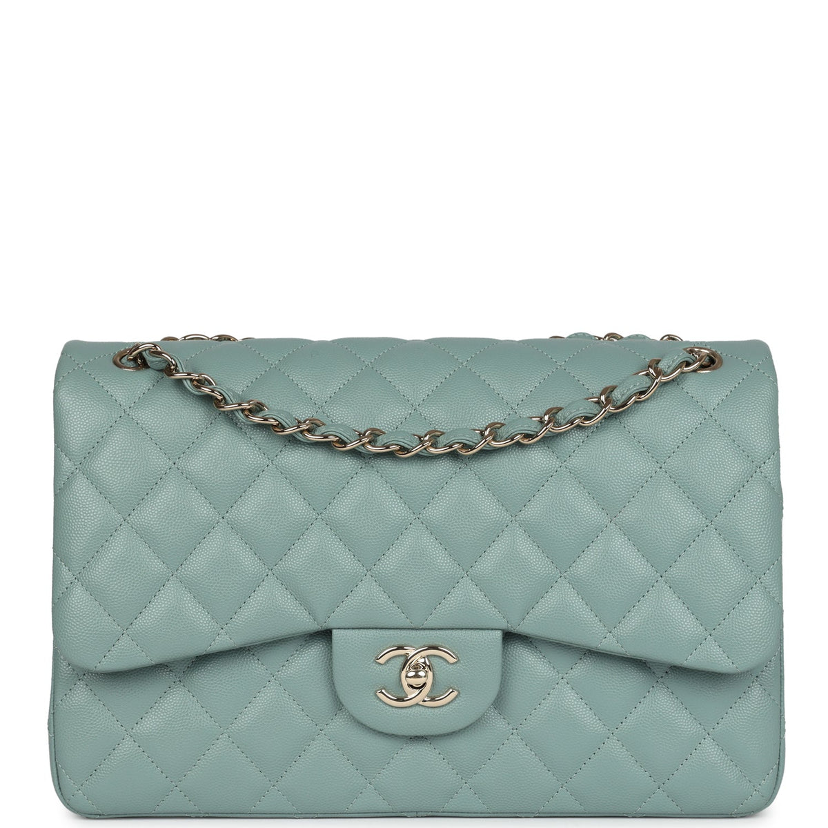 Chanel Jumbo Classic Double Flap Bag Light Green Caviar Light Gold Hardware