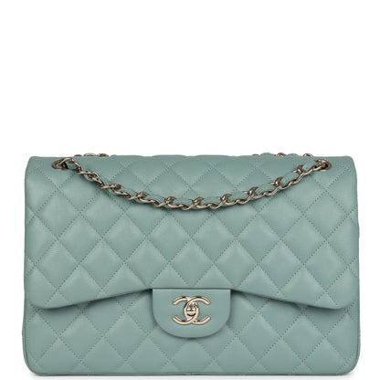 Chanel Jumbo Classic Double Flap Bag Light Green Caviar Light Gold Hardware