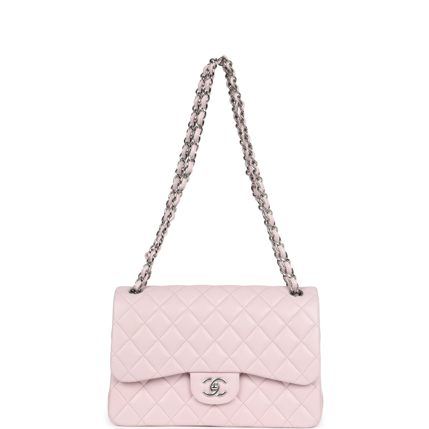 Chanel Jumbo Classic Double Flap Light Pink Lambskin Silver Hardware