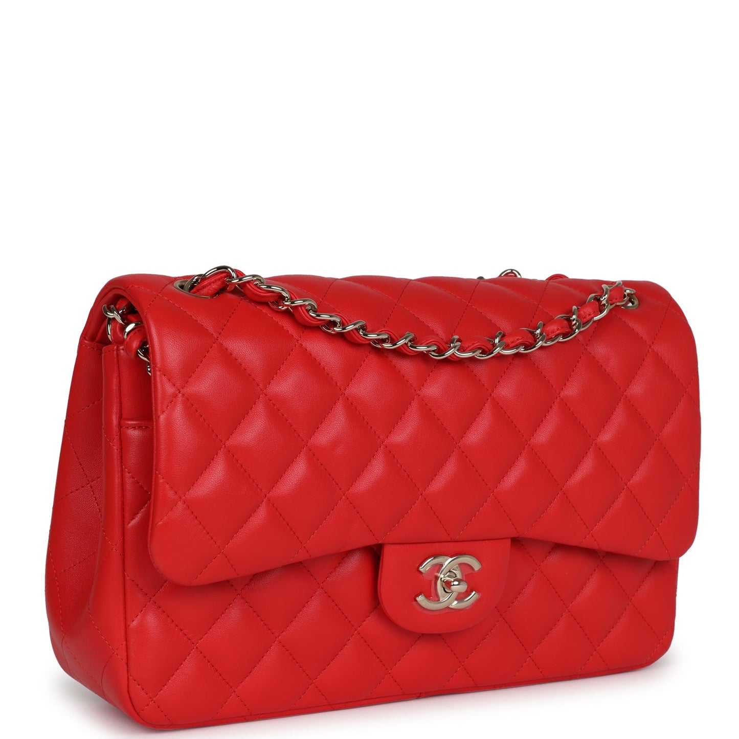 Chanel Jumbo Classic Double Flap Bag Red Lambskin Light Gold Hardware