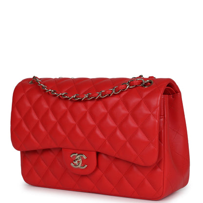 Chanel Jumbo Classic Double Flap Bag Red Lambskin Light Gold Hardware