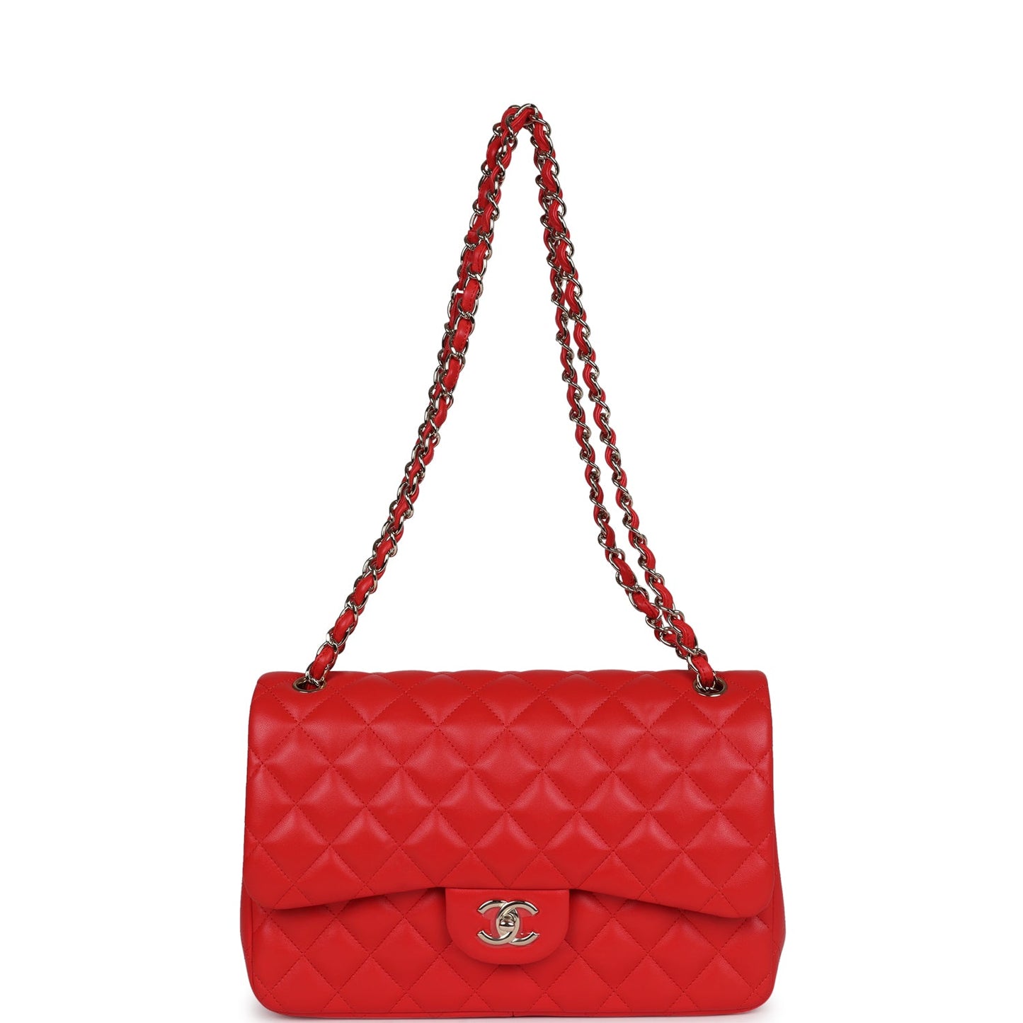 Chanel Jumbo Classic Double Flap Bag Red Lambskin Light Gold Hardware