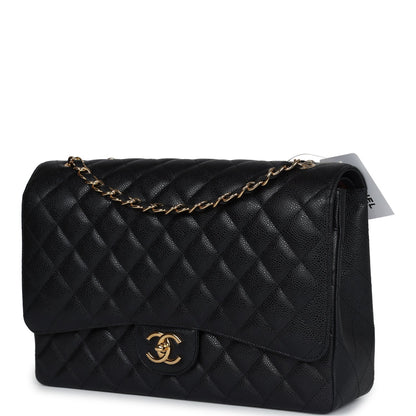 Chanel Maxi Classic Double Flap Bag Black Caviar Gold Hardware