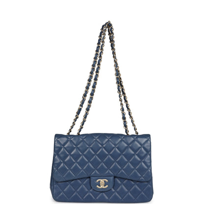 Chanel Jumbo Classic Single Flap Bag Blue Lambskin Brushed Gold Hardware