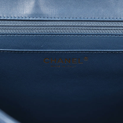 Chanel Jumbo Classic Single Flap Bag Blue Lambskin Brushed Gold Hardware