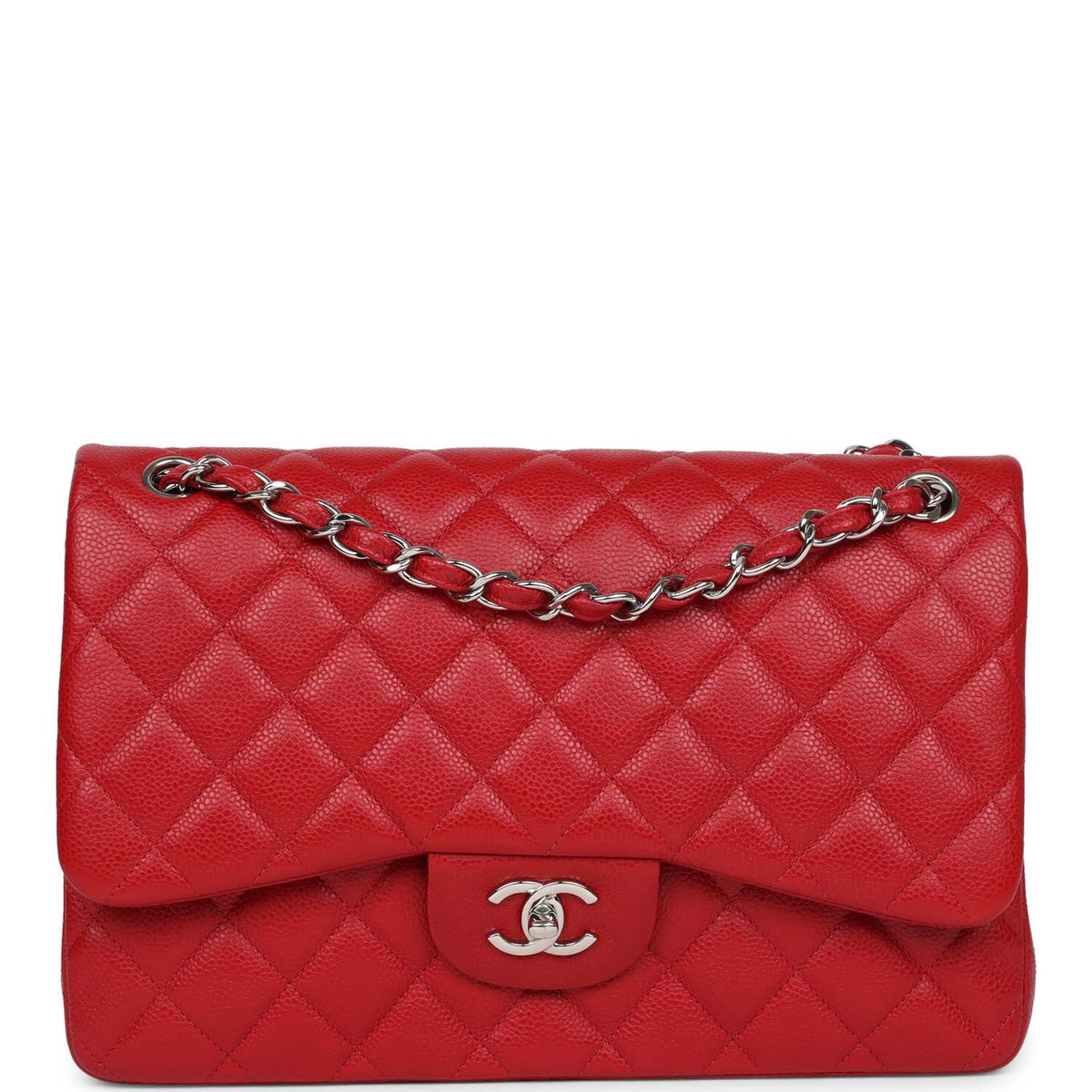 Chanel Jumbo Classic Double Flap Red Caviar Silver Hardware