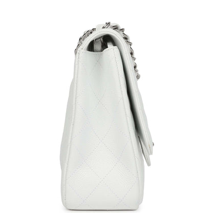 Chanel Jumbo Classic Single Flap Bag White Caviar Silver Hardware
