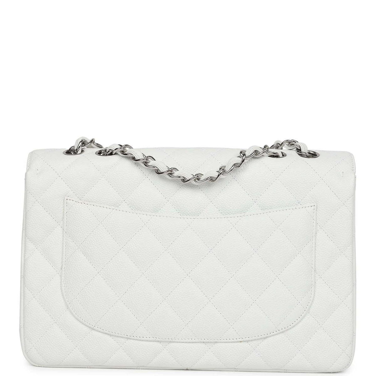 Chanel Jumbo Classic Single Flap Bag White Caviar Silver Hardware