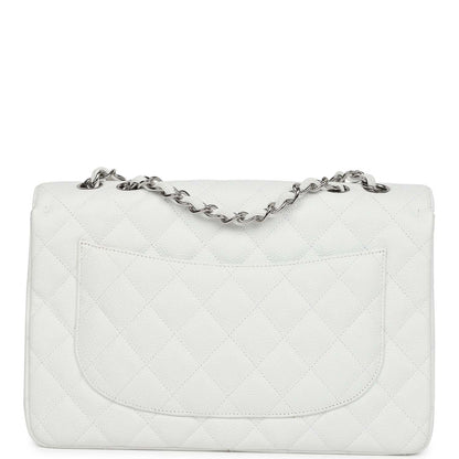 Chanel Jumbo Classic Single Flap Bag White Caviar Silver Hardware