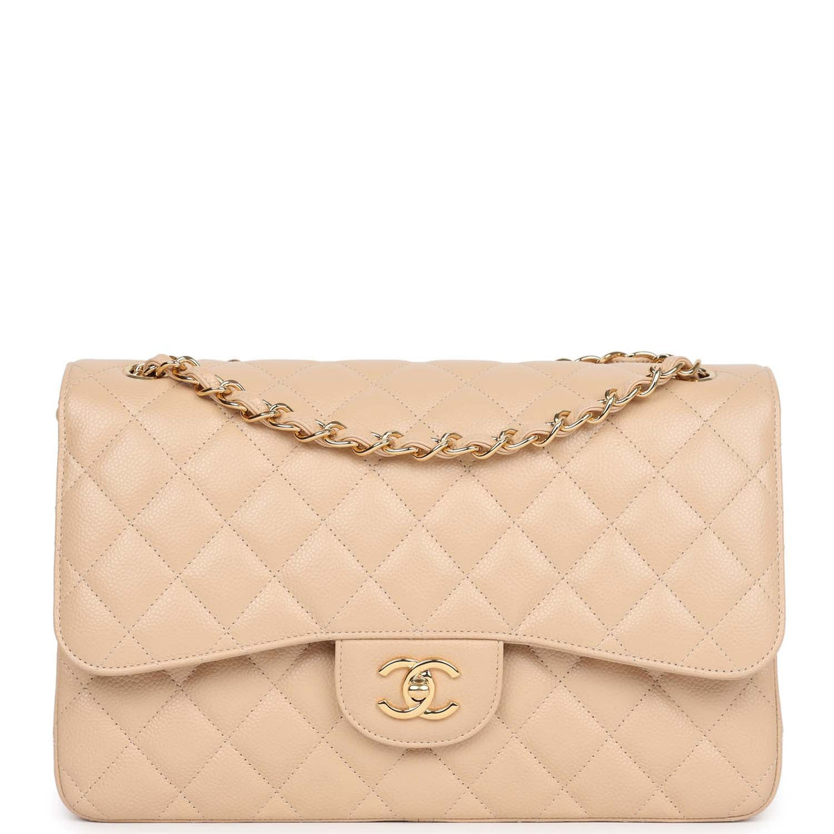 Chanel Jumbo Classic Double Flap Bag Light Beige Caviar Gold Hardware