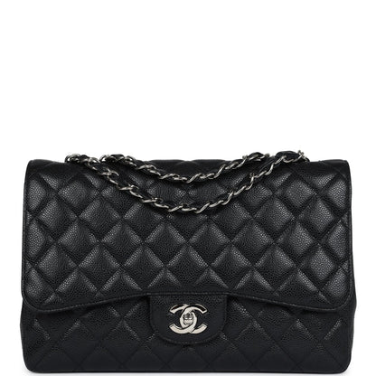 Chanel Jumbo Classic Single Flap Bag Black Caviar Silver Hardware