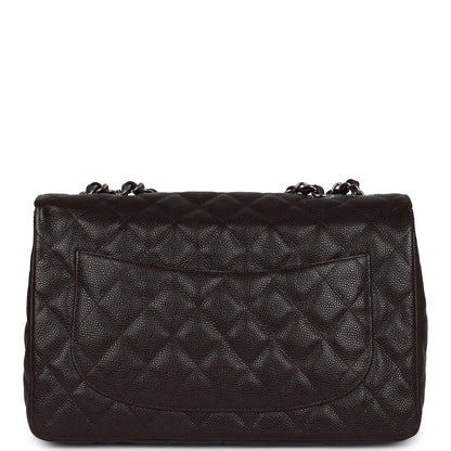 Chanel Jumbo Classic Single Flap Dark Brown Caviar Silver Hardware