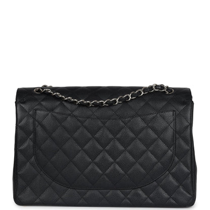 Chanel Maxi Classic Double Flap Bag Black Caviar Silver Hardware