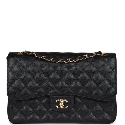 Chanel Jumbo Classic Double Flap Bag Black Caviar Gold Hardware