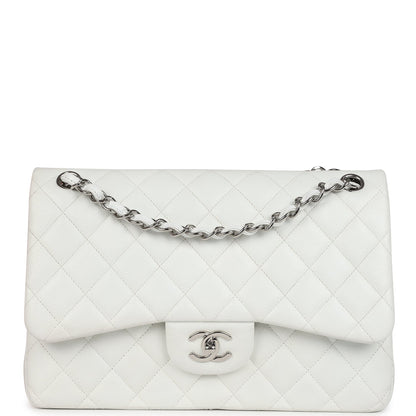 Chanel Jumbo Classic Single Flap Bag White Caviar Silver Hardware